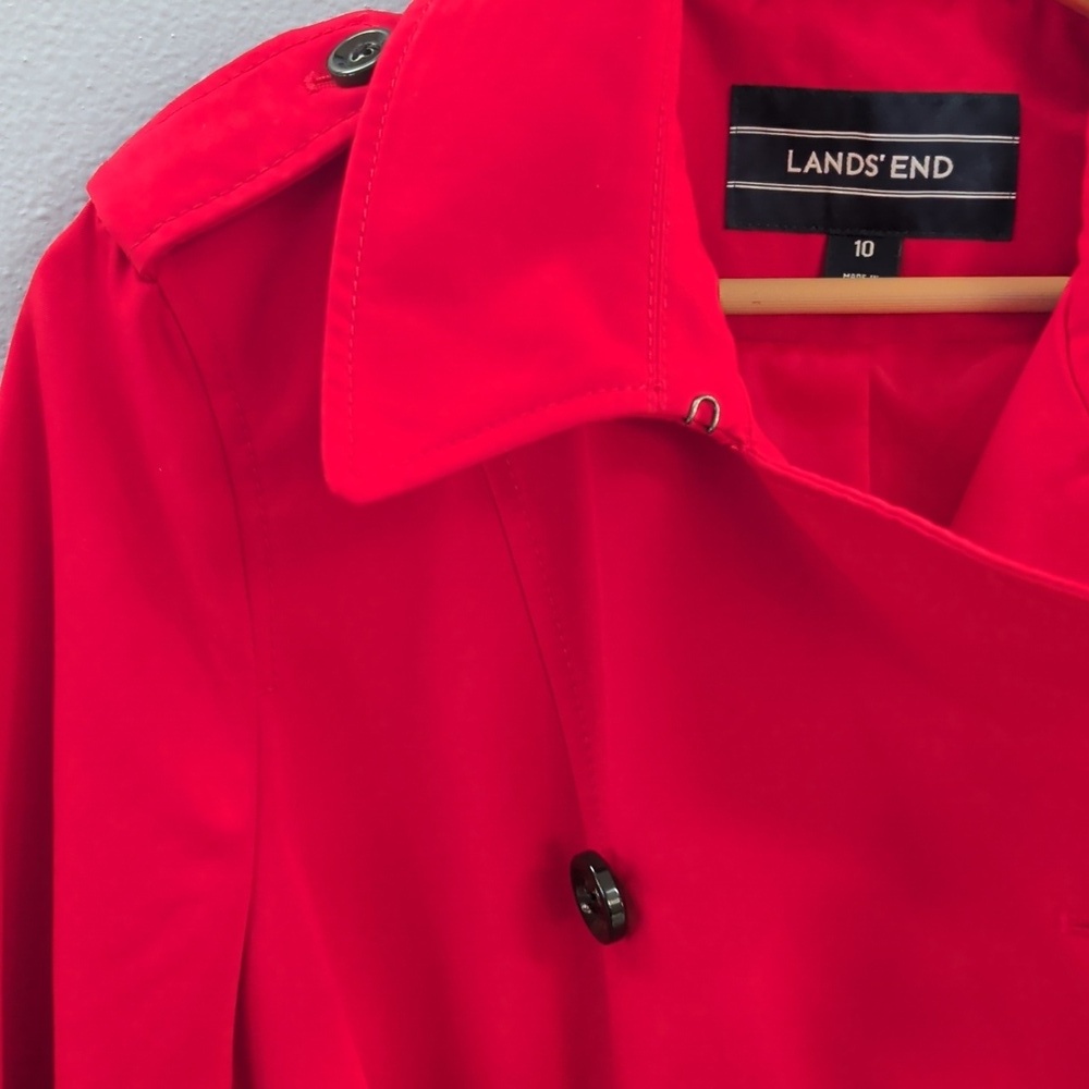 Lands' End Classic Double Breasted Women's Vibrant Red Trench Coat - Picture 5 of 8